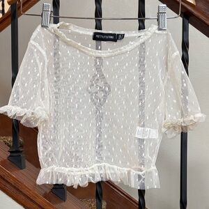 PrettyLittleThing Ivory Sheer Crop Top